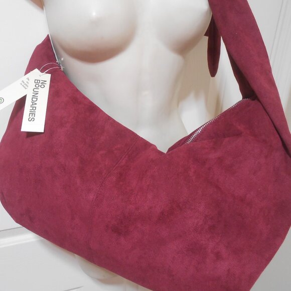 NEW NO BOUNDARIES SUEDE FELT HOBO STYLE OVERSIZED TOTE CROSSBODY BAG WINE MAROON - Picture 7 of 9